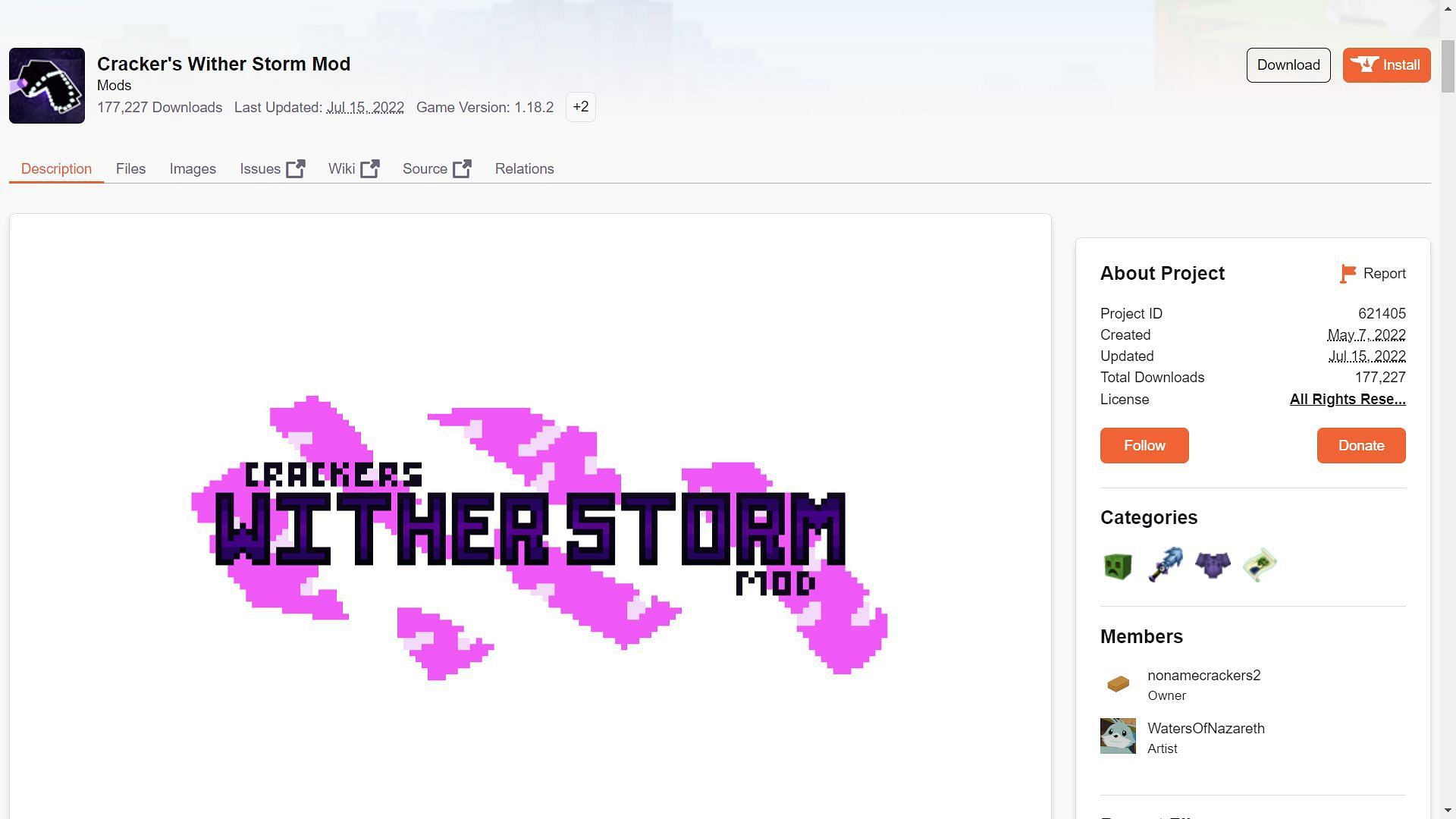 The Minecraft 1.19 update compatible mod available on the website (Image via curseforge.com)